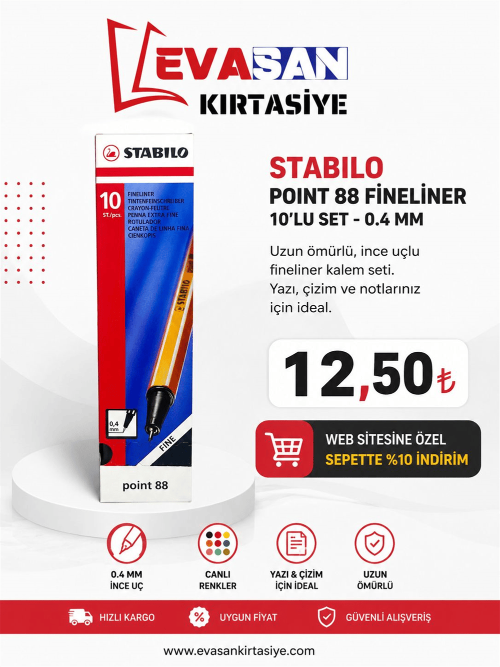 STABİLO 0,4 MM FİNELİNER SİYAH PK:10 LU