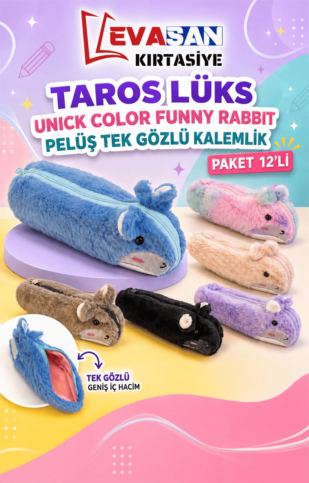 TAROS 7701 LÜKS RABBİT PELUŞ TEK GÖZLÜ KALEMLİK PK:12 Lİ 