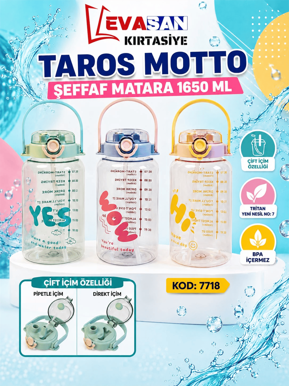 TAROS 7718 MOTTO ŞEFFAF MATARA 1650 ML 