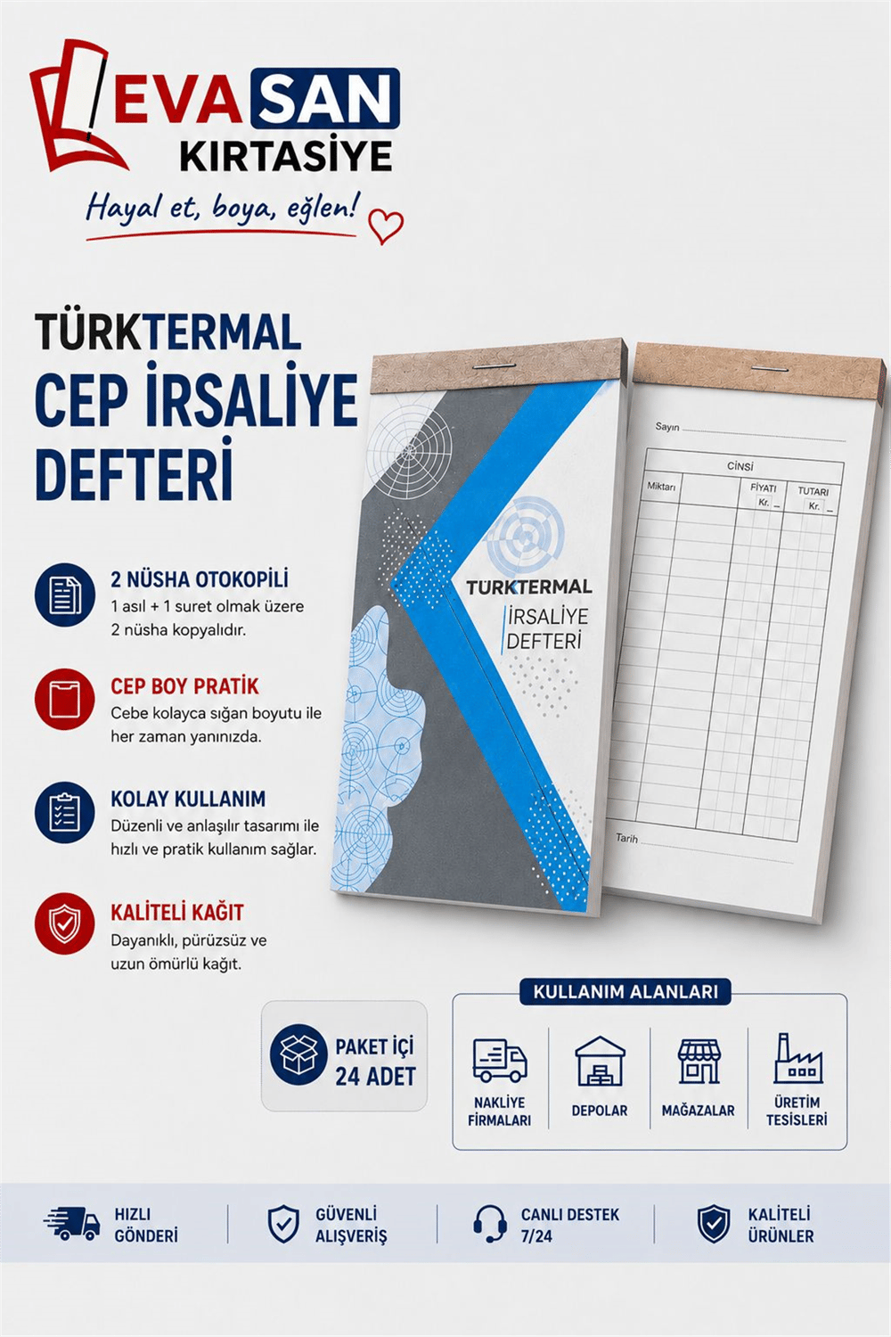 TÜRKTERMAL 1/50 OTOKOPİLİ CEP İRSALİYE DEFTERİ PK:24 LÜ
