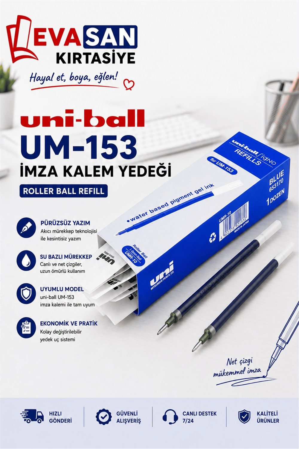 UNİ-BAL 653170 UM-153 REFİL KALEM İÇİ YEDEĞİ 1.0 PAK:12 Lİ