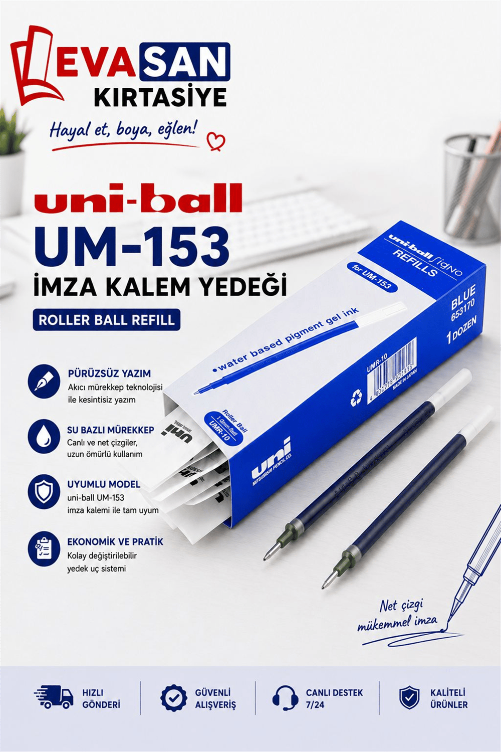 UNİ-BAL 653170 UM-153 REFİL KALEM İÇİ YEDEĞİ 1.0 PAK:12 Lİ