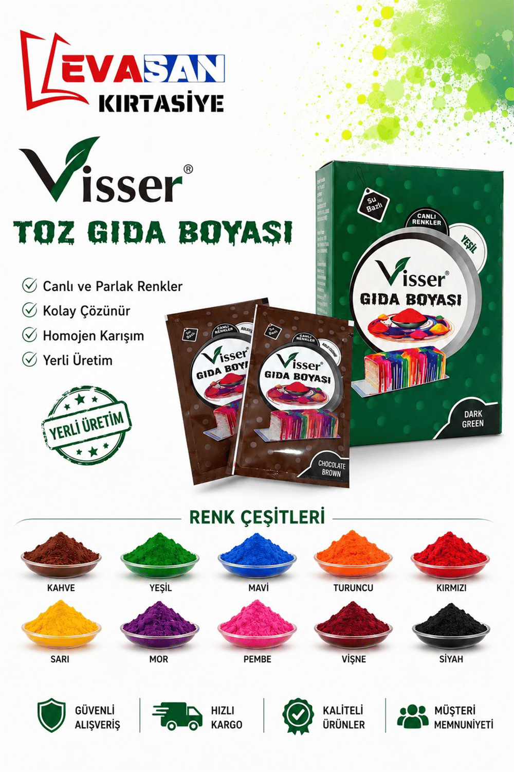 VİSSER 9 GR TOZ GIDA BOYASI PK:12 Lİ