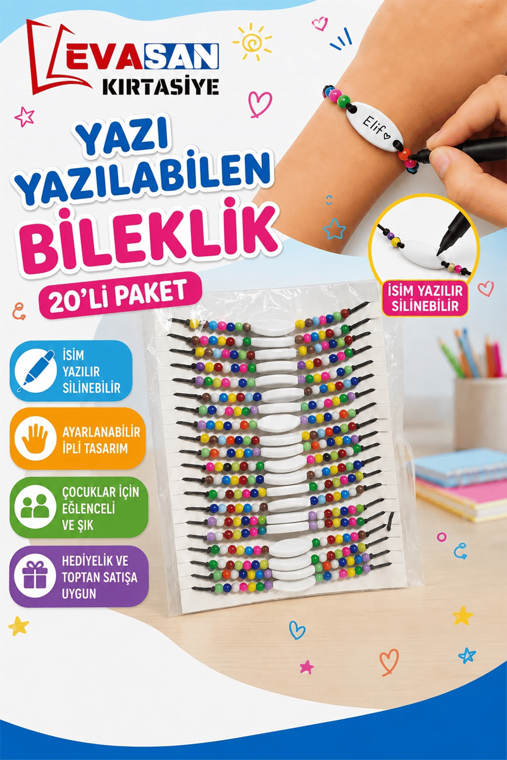 YAZI YAZILABİLEN BİLEKLİK 20 Lİ