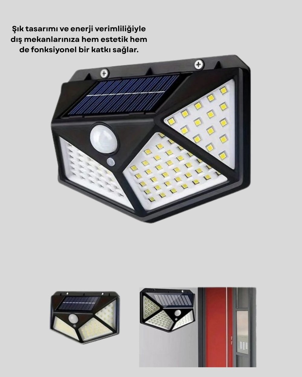100 LED Solar Lamba Hareket Algılamalı Bahçe Duvar Dış Mekan Aydınlatma