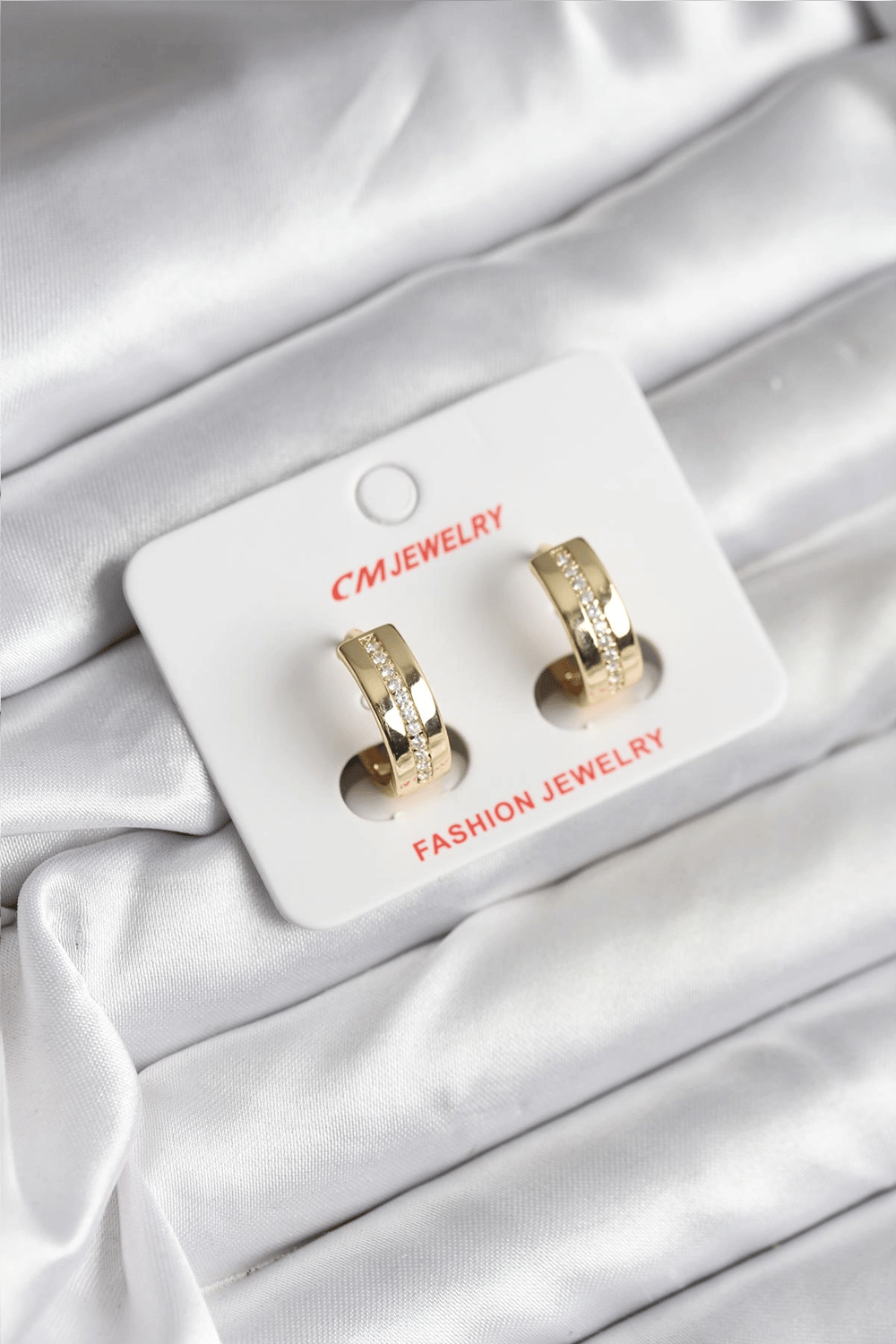 14K Gold Renk Kaplama Zirkon Taşlı Halka Model CM Kadın Küpe