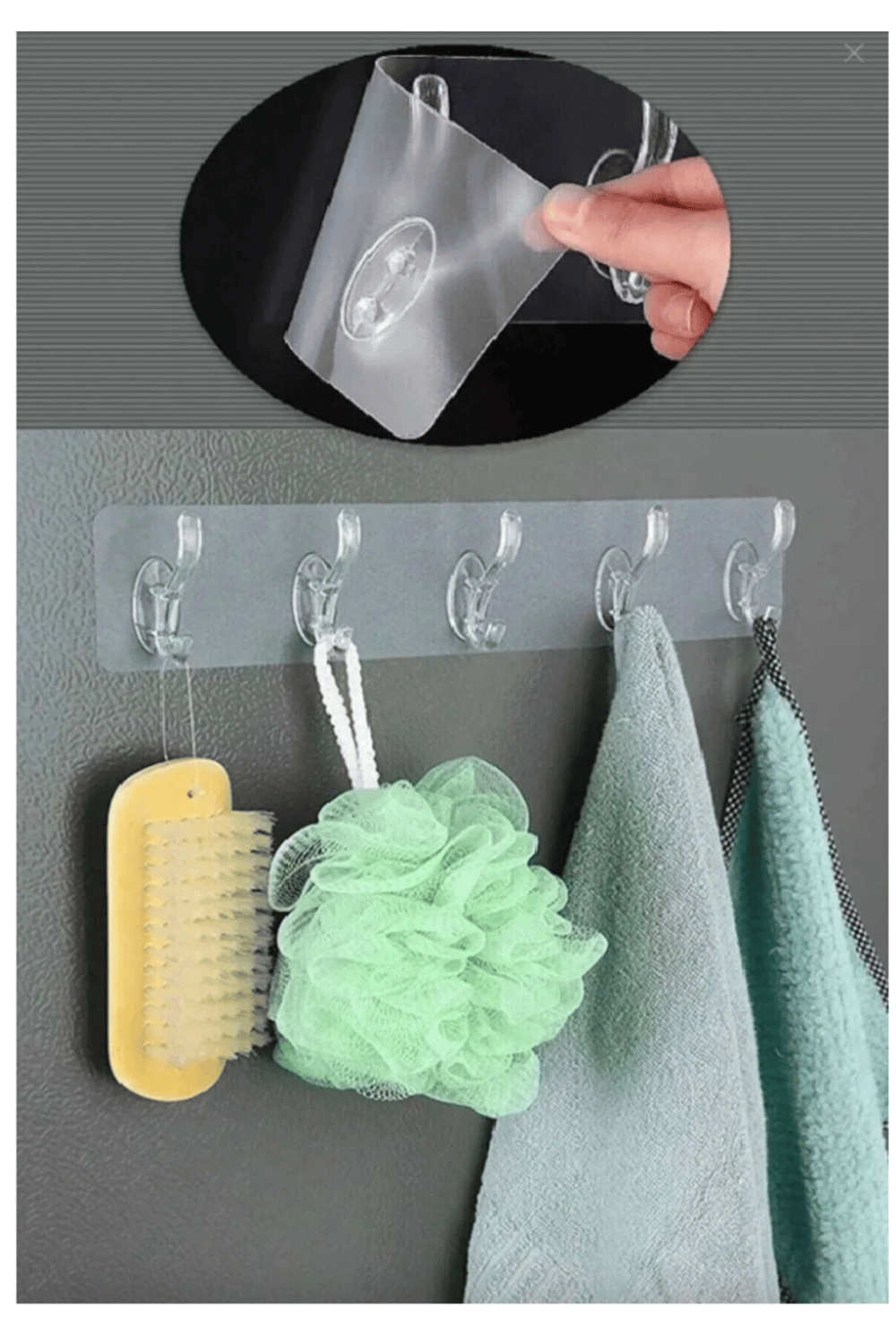 5li Kendinden Yapışkanlı Güçlü Şeffaf Askılık - Kapı Arkası Mutfak Duvar Banyo Askı
