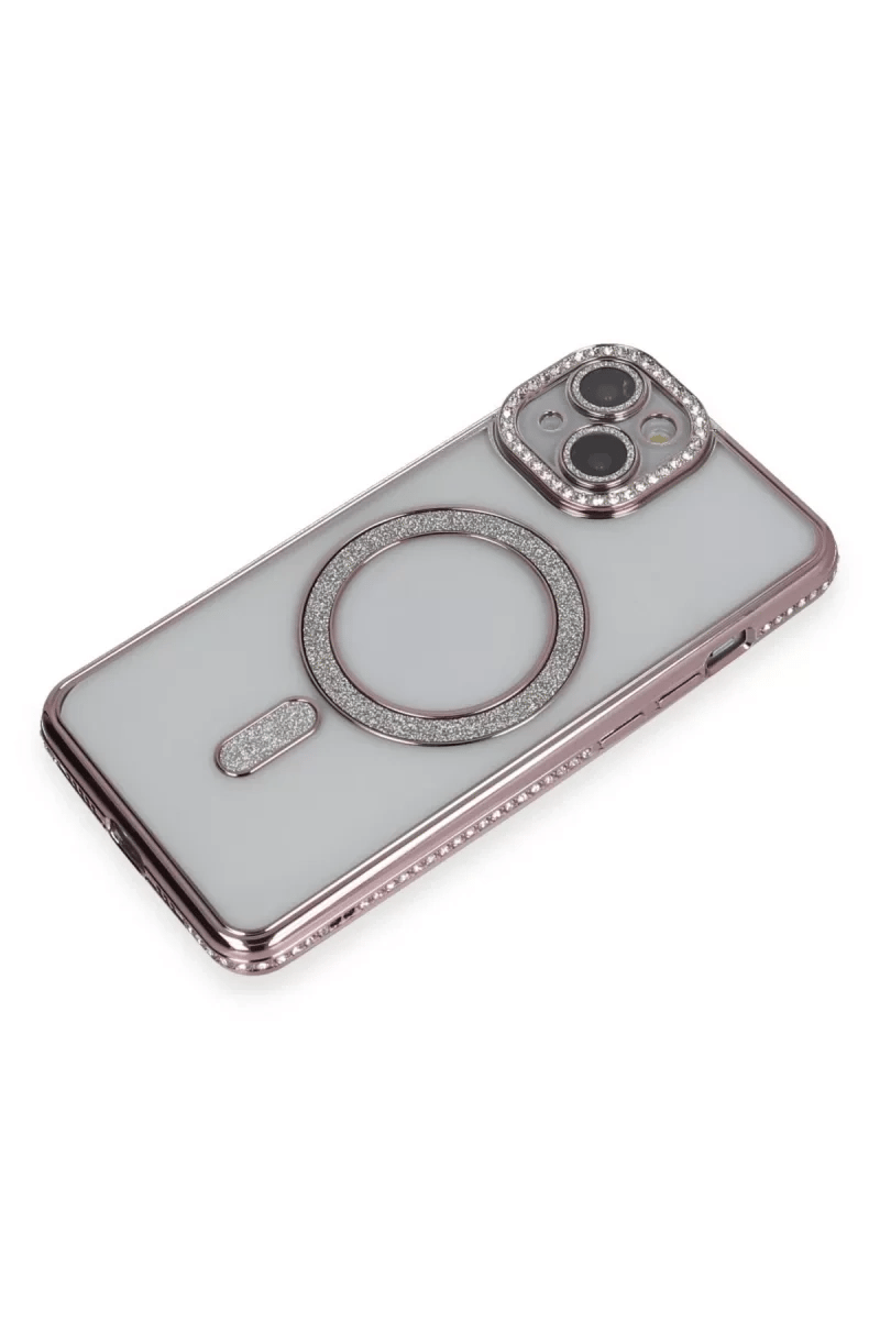 Apple iPhone 13 Kılıf Joke Simli Magneticsafe Kılıf - Pembe
