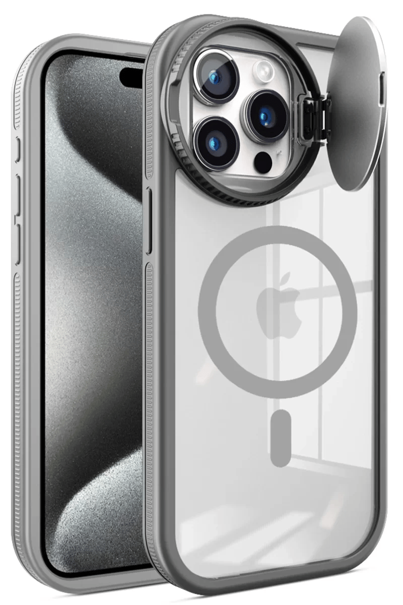 Apple iPhone 15 Pro Kılıf Teleskop Lens Magsafe Silikon Kapak - Titan Gri