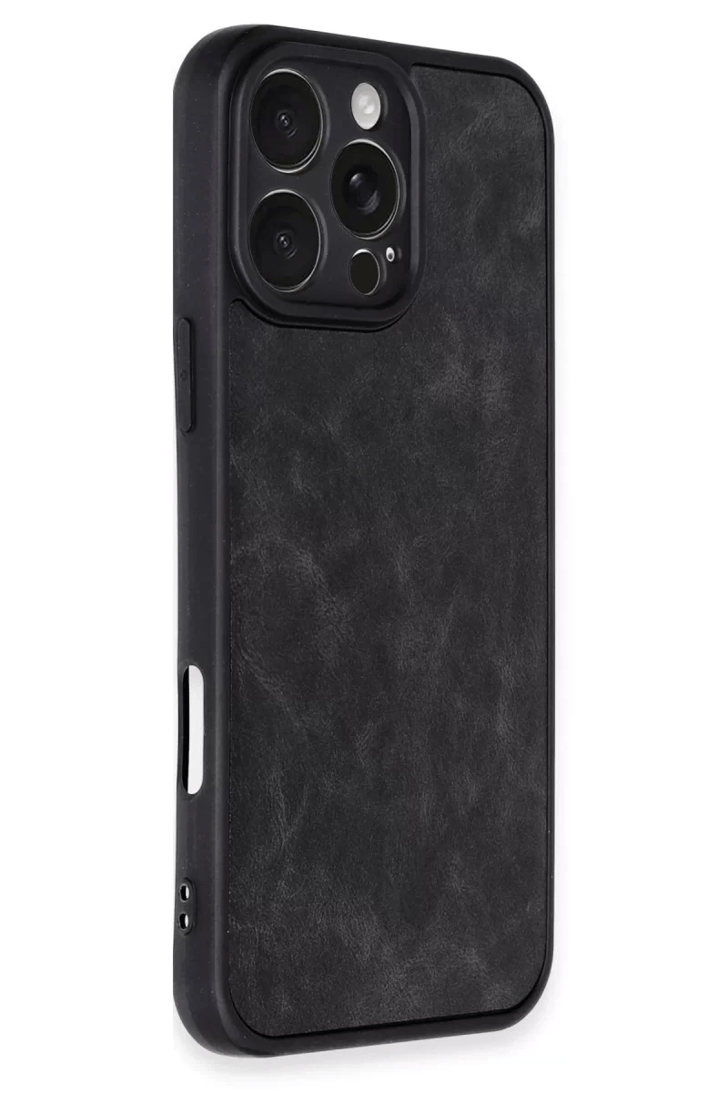 Apple iPhone 16 Pro Kılıf Aras Deri Kapak - Siyah