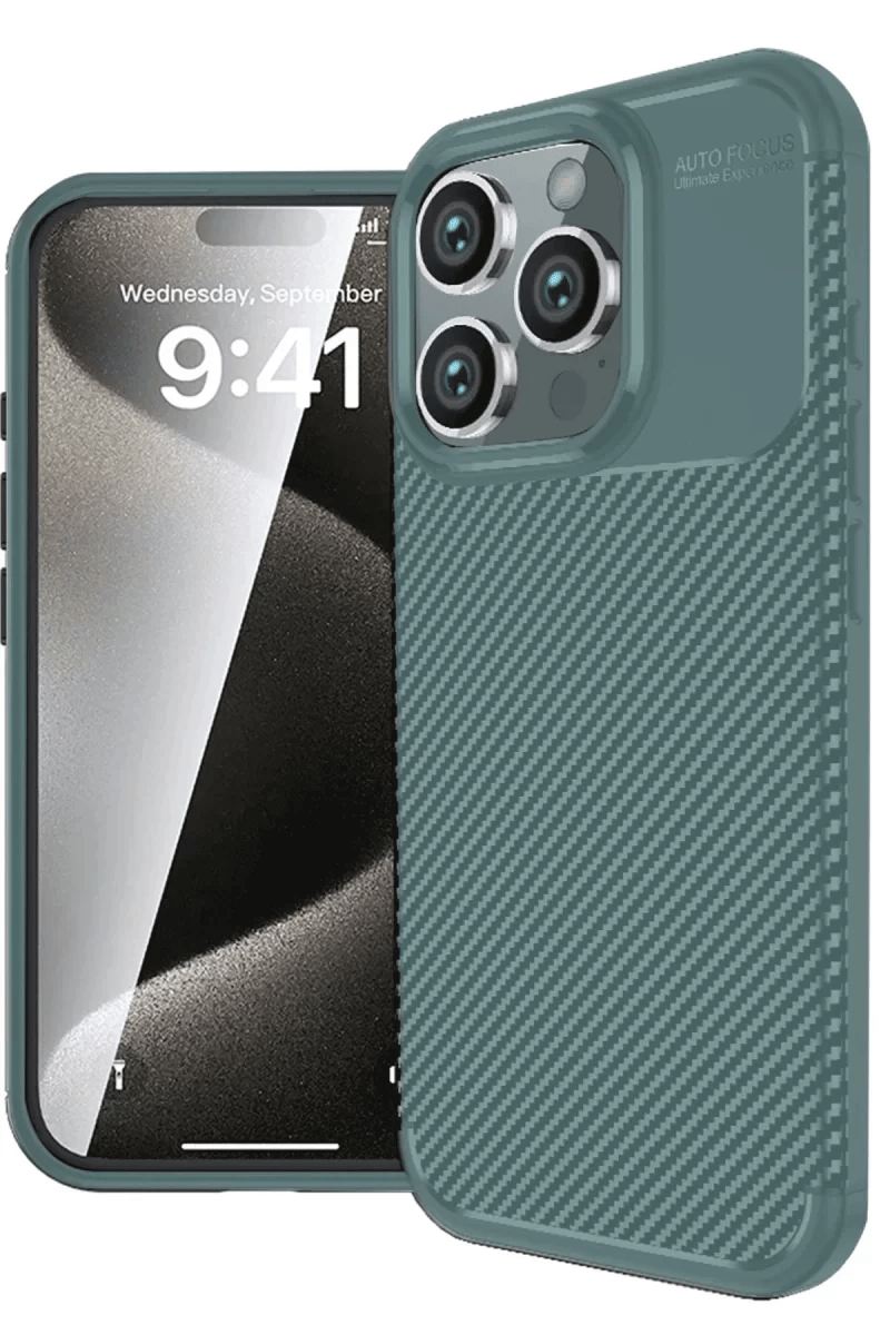 Apple iPhone 16 Pro Kılıf Auto Focus Karbon Kapak - Koyu Yeşil