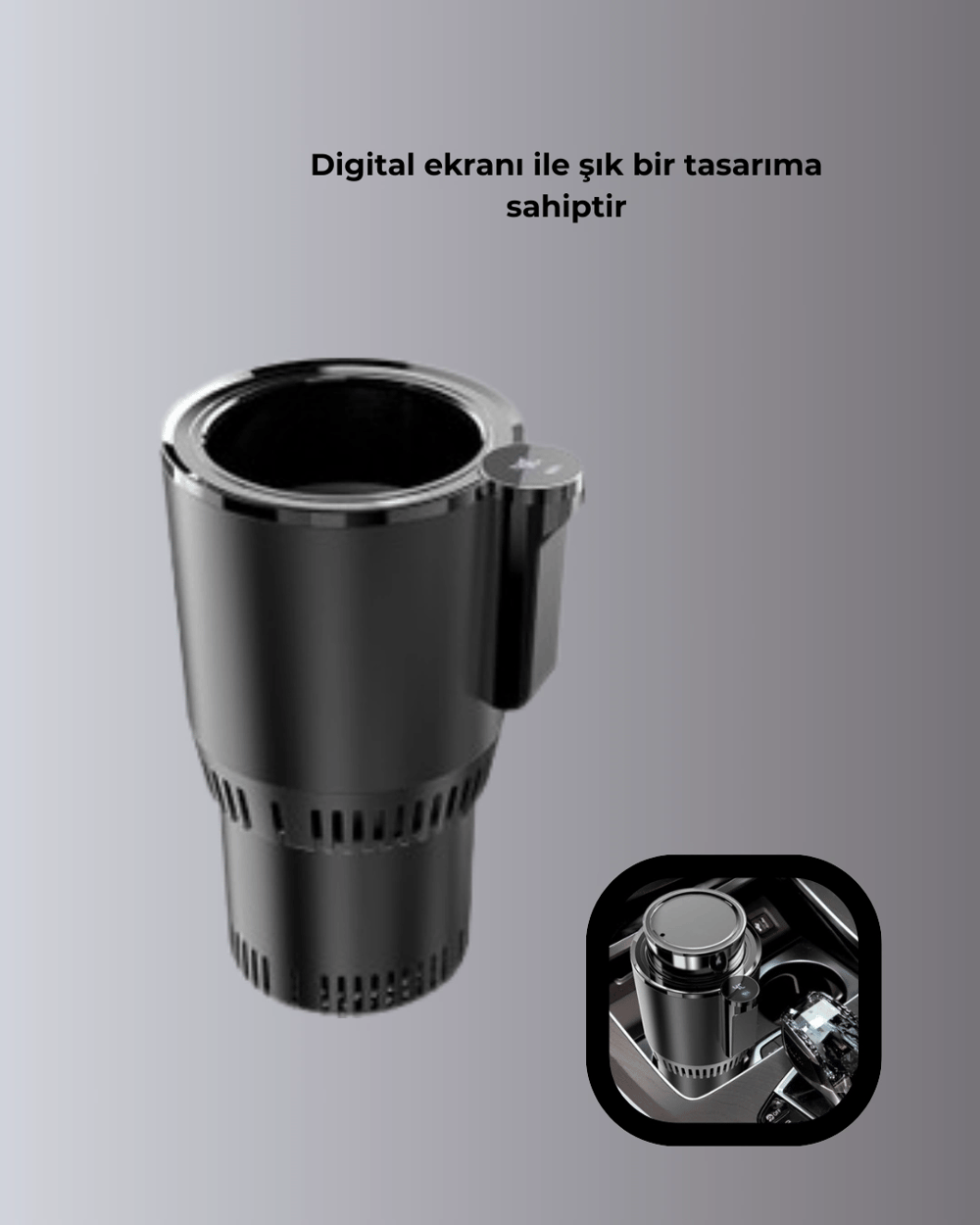 Araç İçi Akıllı Bardaklık Isıtıcı Soğutucu Dijital Ekranlı