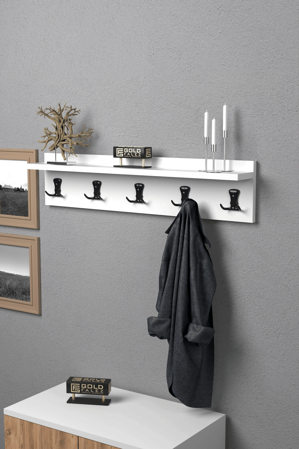 Askılık Duvar Elbise Askılığı Portmanto 80 Cm Beyaz Düz