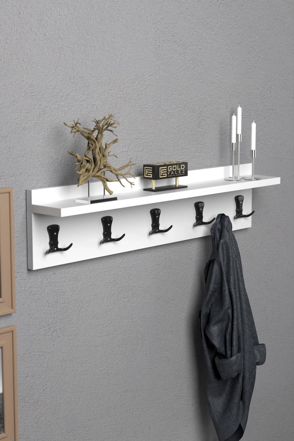 Askılık Duvar Elbise Askılığı Portmanto 80 Cm Beyaz Düz
