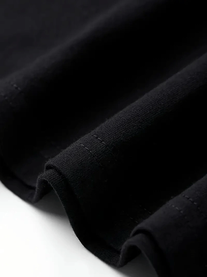 Baskılı Oversize Bisiklet Yaka T-shirt - Siyah