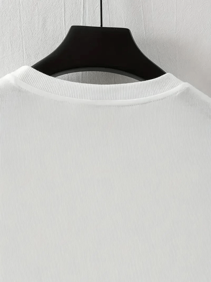 Baskılı Oversize Bisiklet Yaka T-shirt - Beyaz