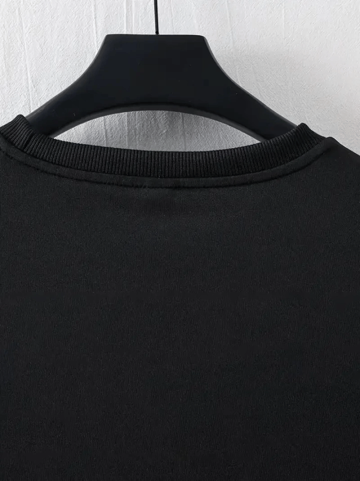 Baskılı Oversize Bisiklet Yaka T-shirt - Siyah