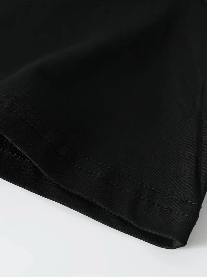 Baskılı Oversize Bisiklet Yaka T-shirt - Siyah