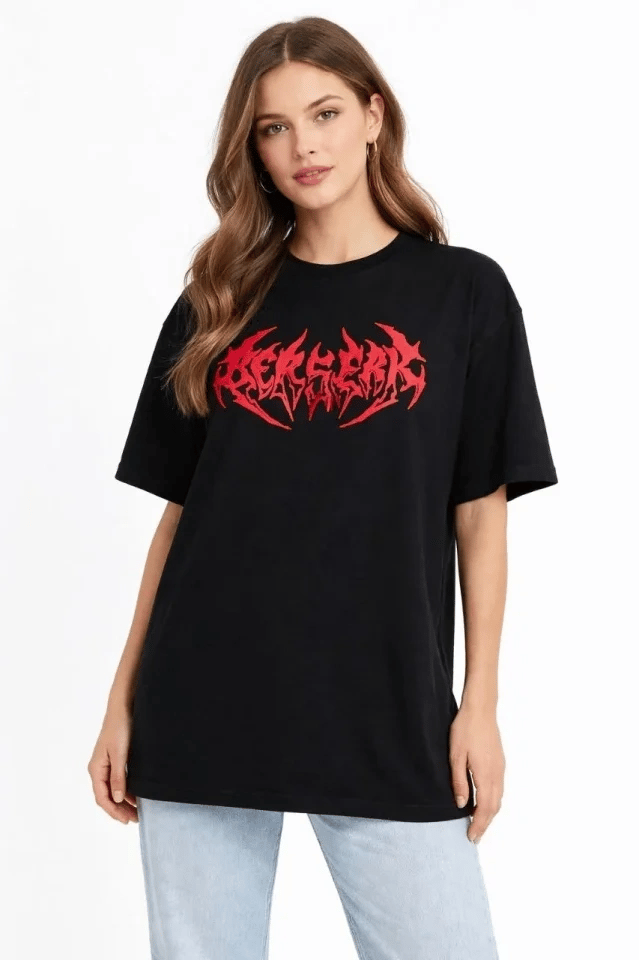 Baskılı T-Shirt Yazlık Kısa Kol Bisiklet Yaka Rahat Kalıp Tişört - Siyah