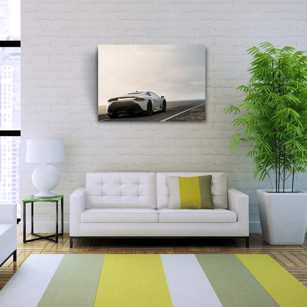 Beyaz Spor Araba Fotoğrafı Kanvas Tablo 50 x 70