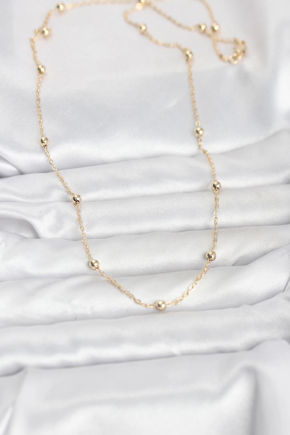 CM 14K Gold Renk Pirinç Top Zincirli 60 cm Kadın Kolye