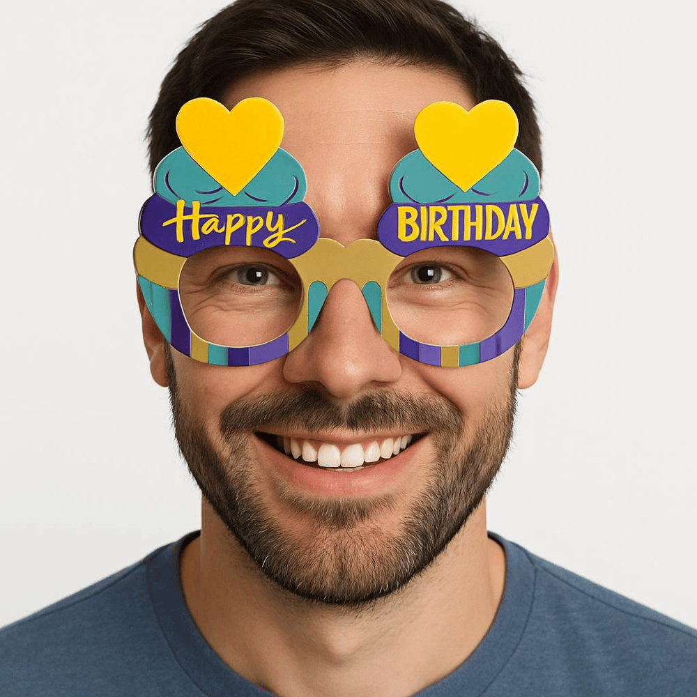 Cupcake Temalı Doğum Günü Renkli Karton Happy Birthday Gözlüğü 6 Adet