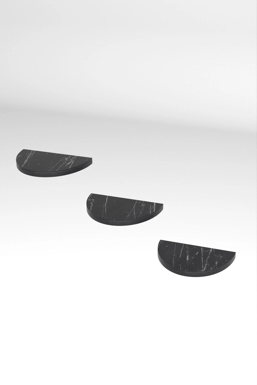Duvar Rafı Dekoratif 3 Adet Çiçeklik Oval Siyah Mermer Desen
