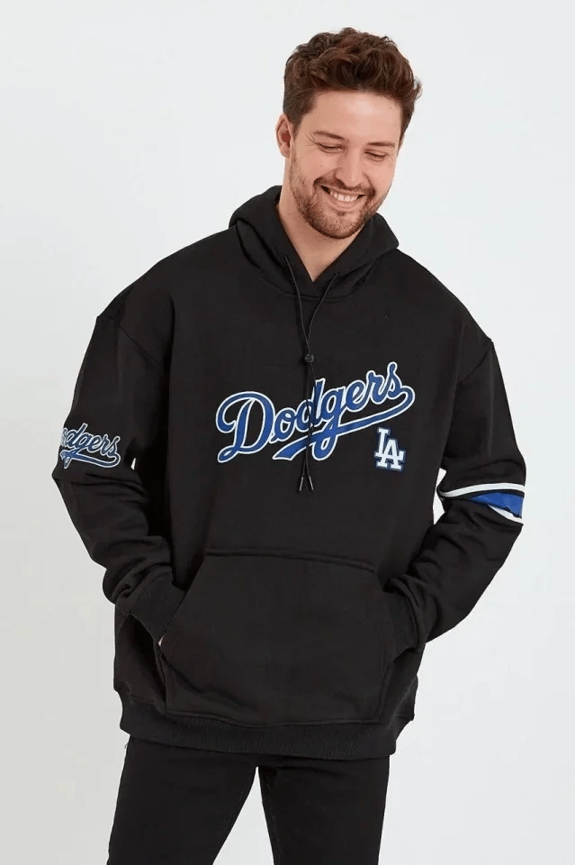 Erkek Baskılı Kapşonlu Üç Iplik Oversize Sweatshirt - Siyah