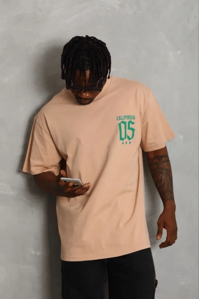 Erkek Baskılı T-Shirt Kısa Kol Bisiklet Yaka Regular Fit Rahat Kalıp Günlük Tişört - Bej