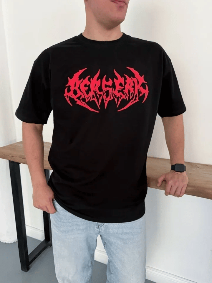 Erkek Baskılı T-Shirt Yazlık Kısa Kol Bisiklet Yaka Rahat Kalıp Tişört - Siyah