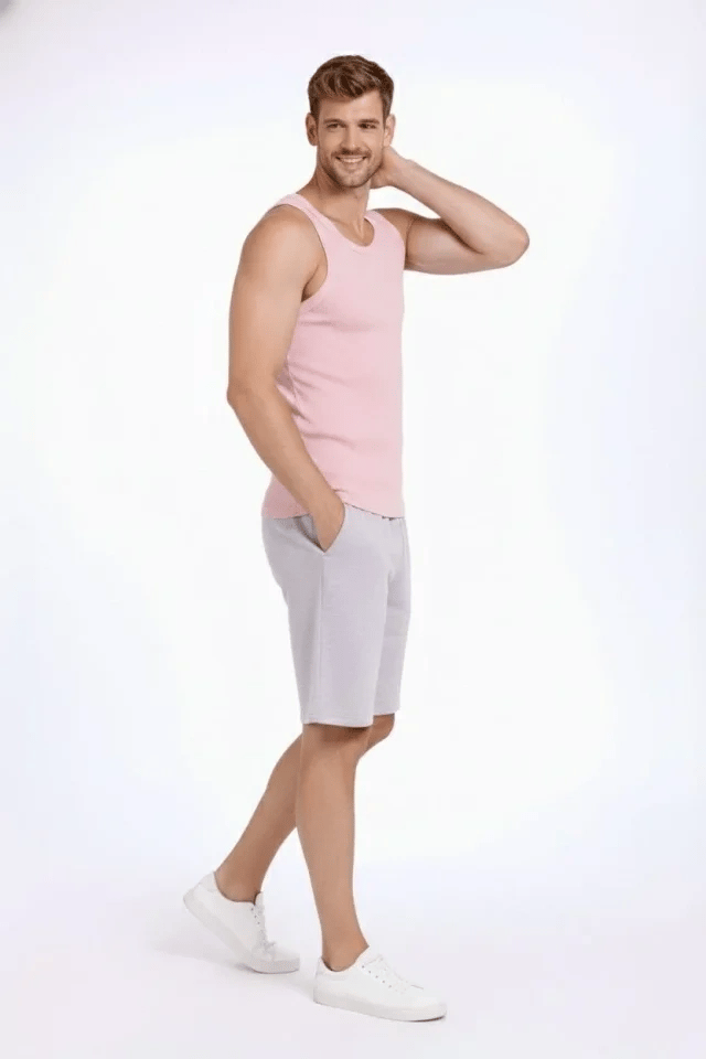 Erkek Fitilli Atlet Sıfır Yaka Slim Fit Arka Baskılı Spor Atlet - Pembe