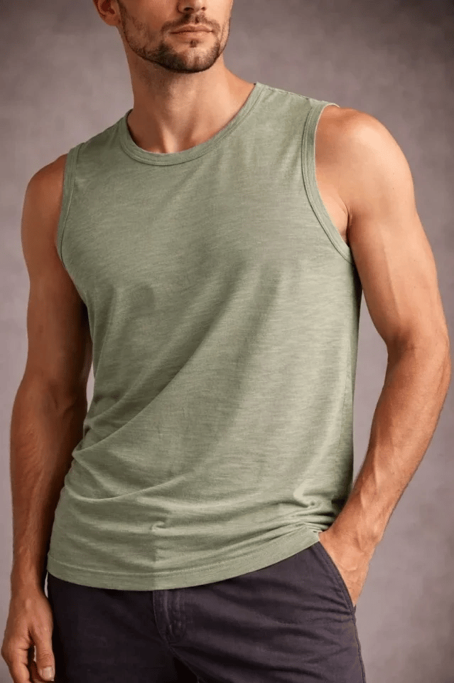 Erkek Flamlı Kumaş Sıfır Kolsuz Atlet Basic Spor Üst, Günlük Ve Fitness Kullanımına Uygun - Mint Yeşili