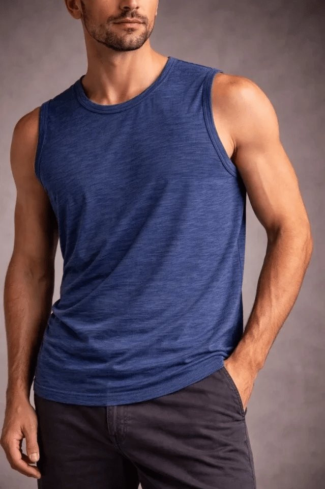 Erkek Flamlı Kumaş Sıfır Kolsuz Atlet Basic Spor Üst, Günlük Ve Fitness Kullanımına Uygun - İndigo