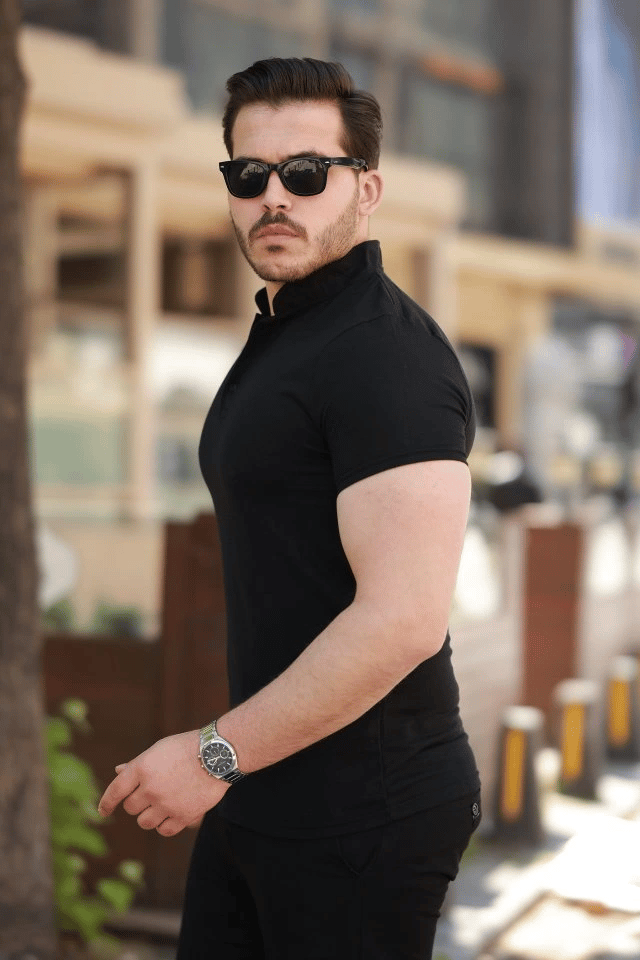 Erkek Hakim Yaka Dokuma Pamuklu Kumaş Kısa Kollu T-shirt