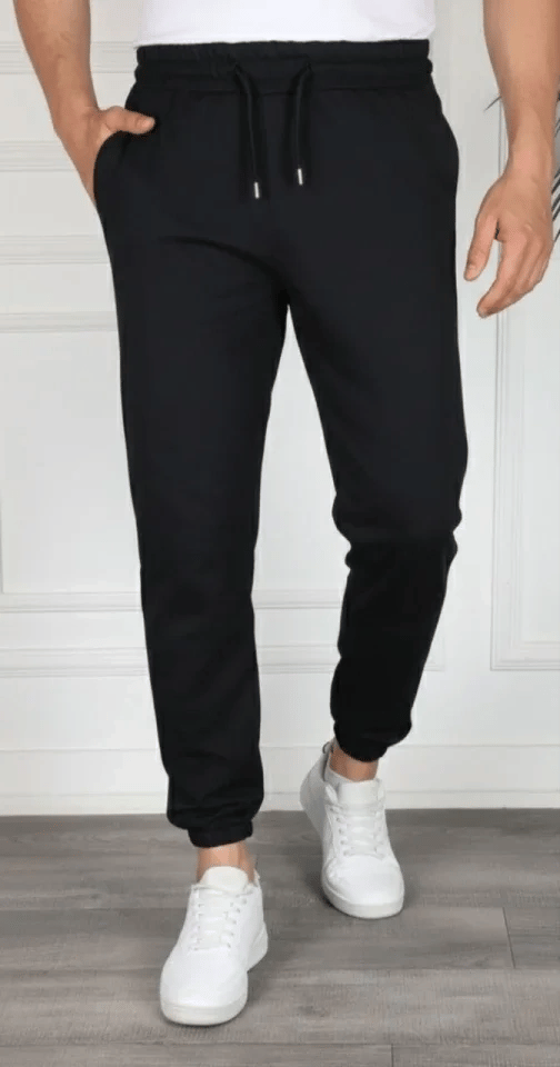 Erkek Jogger Eşofman Altı Rahat Kalıp, Cepli, Lastikli Paça, Günlük Spor Pantolon - Siyah