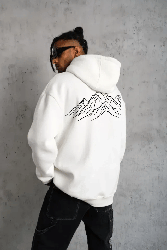 Erkek Nihilist Penguen Özel Tasarım Oversize Kapüşonlu Sweatshirt - Beyaz