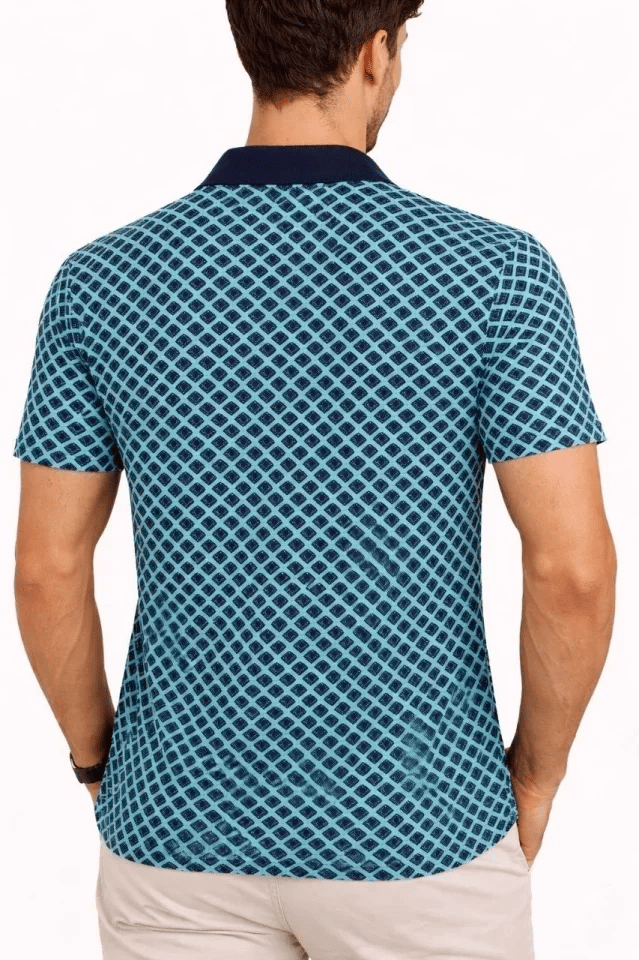 Erkek Pike Kumaş Polo Yaka Desenli Tişört Kısa Kol Yazlık T-Shirt - Turkuaz