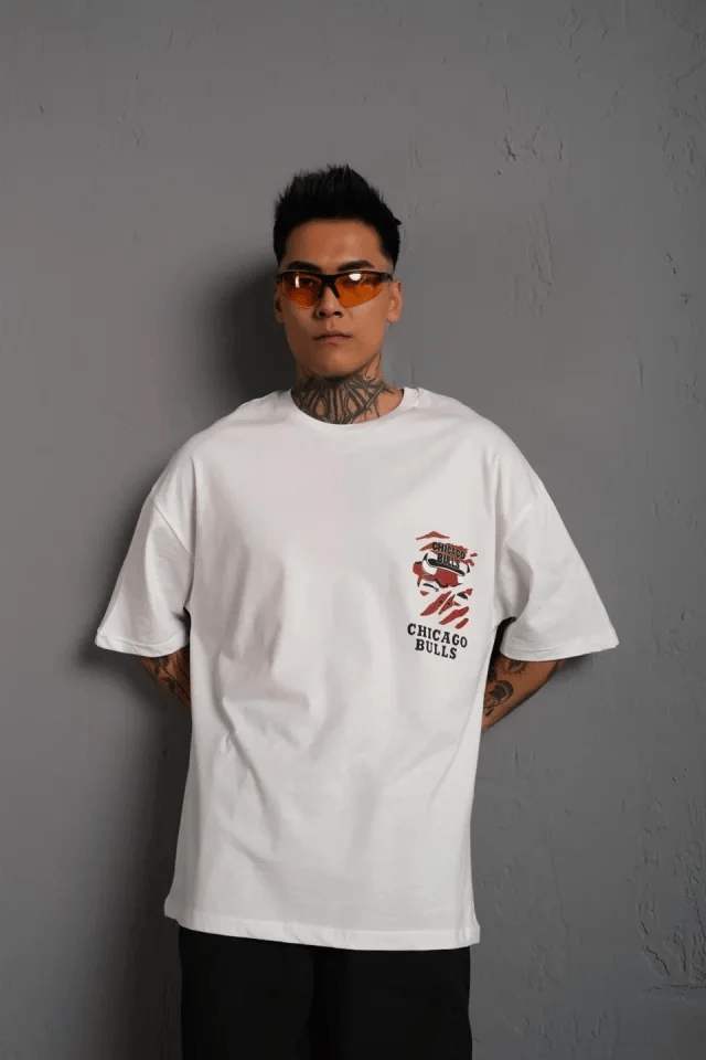 Erkek Sırt Baskılı A Kalite Oversize T-shirt - Beyaz