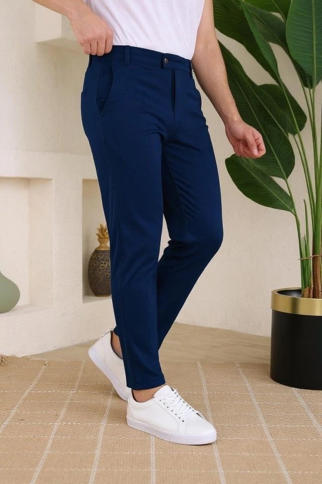 Erkek Slim Fit Likralı Bilek Boy Dilli Kumaş Pantolon