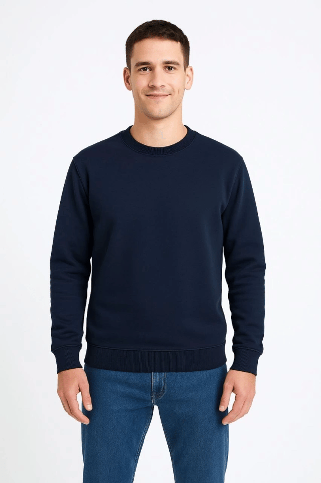 Erkek Üç İplik Düz Bisiklet Yaka SweatShirt - Lacivert
