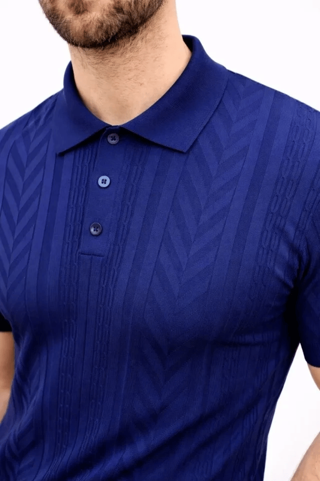 Erkek Yazlık Triko Tişört Kısa Kol Polo Yaka Düğmeli T-Shirt - Lacivert