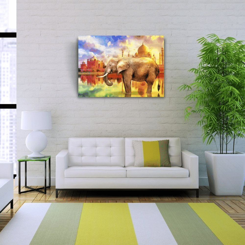 Fil ve  Arkada Geleneksel Hint Yapıları Kanvas Tablo 50 x 70