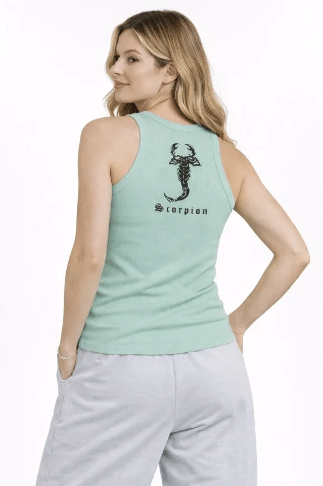 Fitilli Atlet Sıfır Yaka Slim Fit Arka Baskılı Spor Atlet - Mint Yeşili