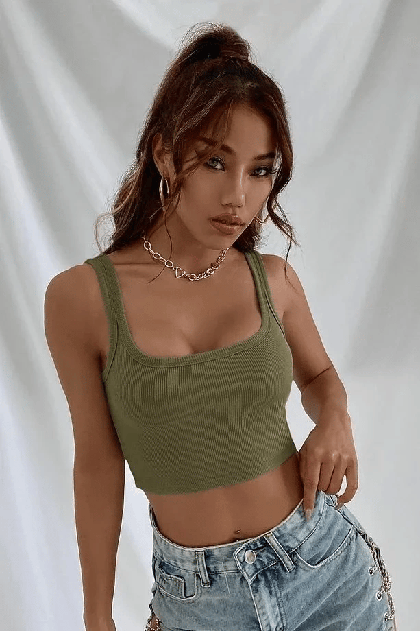 Fitilli Kalın Askılı Pamuklu Örme Crop Bej