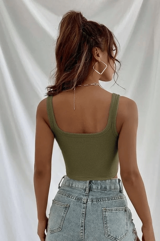 Fitilli Kalın Askılı Pamuklu Örme Crop Bej