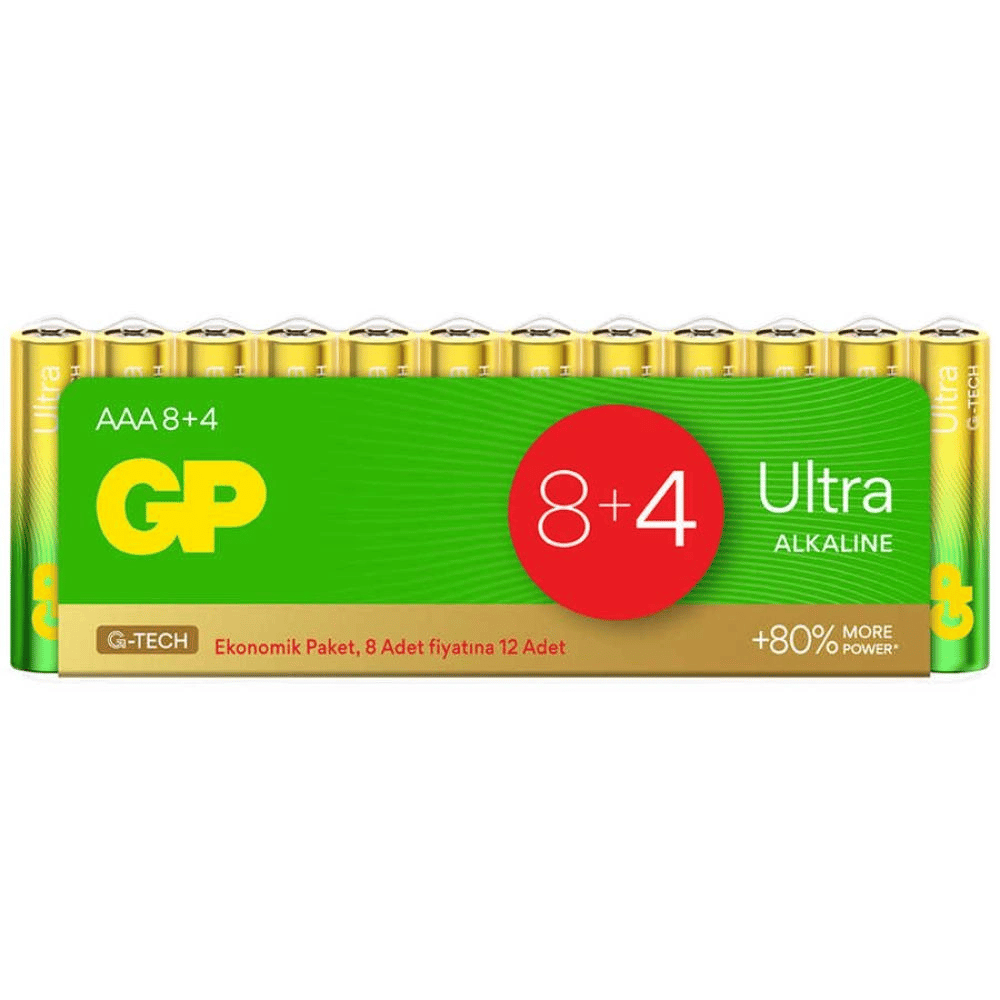 GP Ultra Alkalin AAA İnce Kalem Pil 12'li Paket