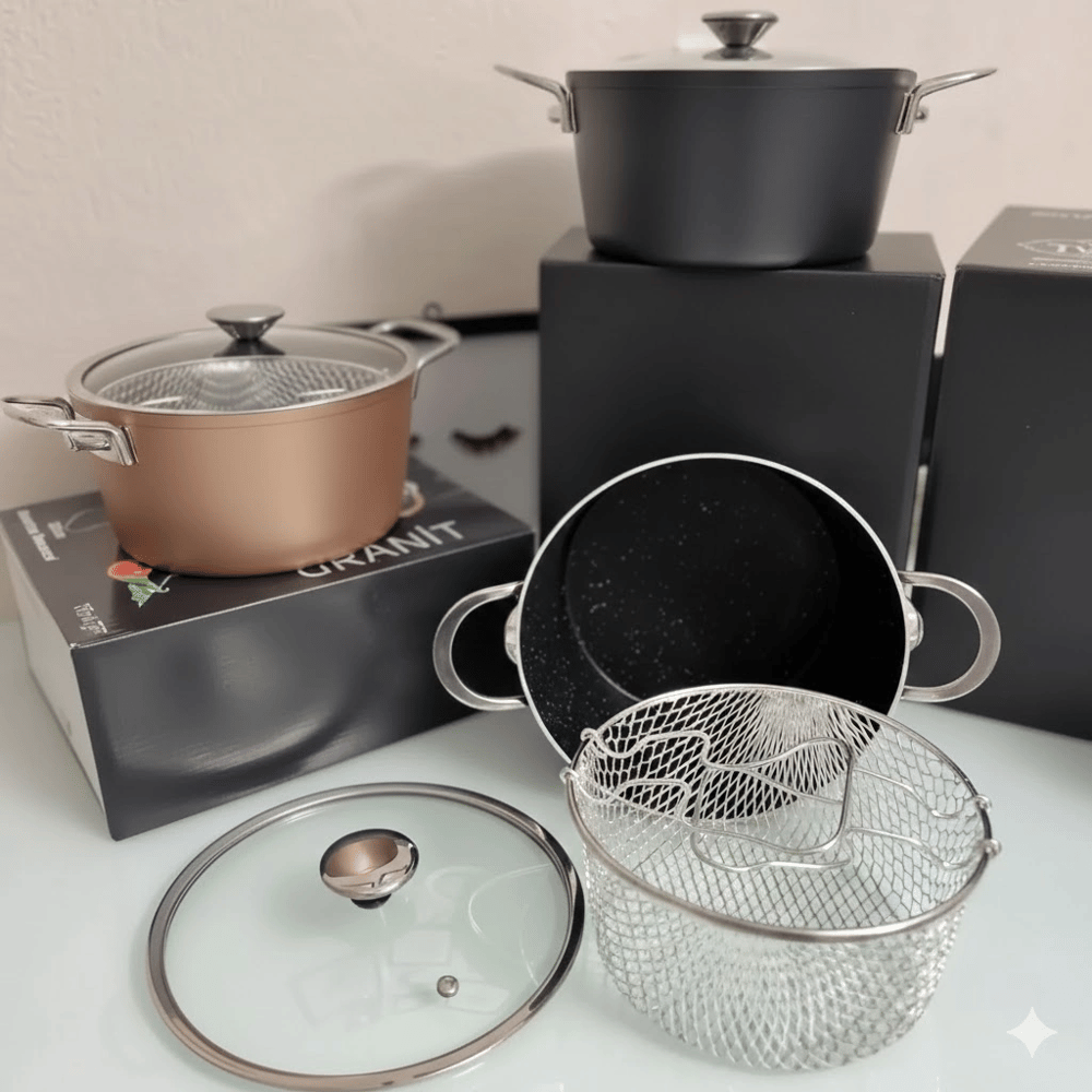 Granit Yanmaz ve Yapışmaz Fritöz Kızartma Tenceresi 22CM