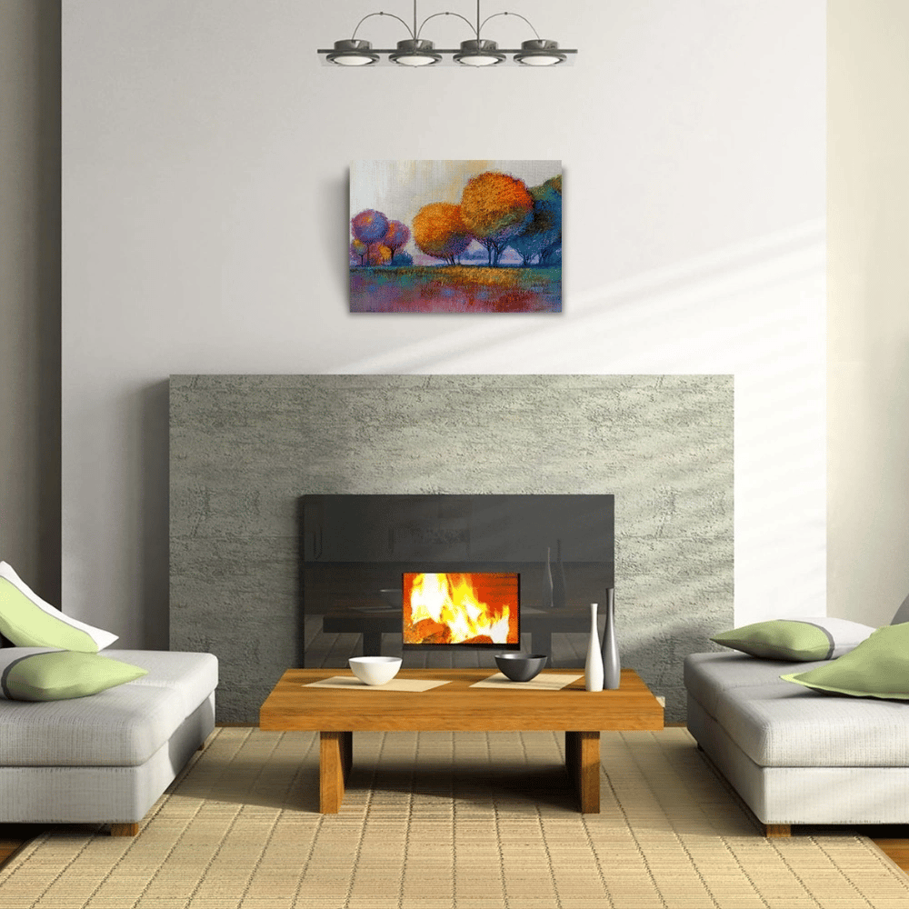 Günbatımı Sazlıklar ve Ağaçlar Yağlıboya Kanvas Tablo 50 x 70