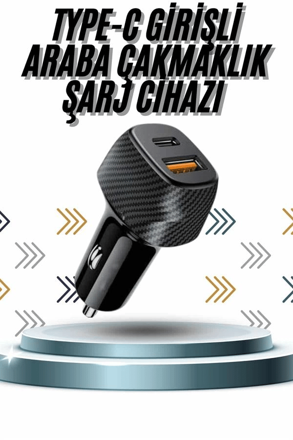 Hızlı Oto Şarj Cihazı 38W Çift Girişli HIzlı Şarj Oto Çakmaklık Type-C