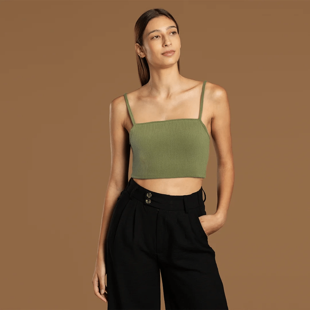 İp Askılı Fitilli Pamuk Örme Kısa Crop Atlet 40 cm